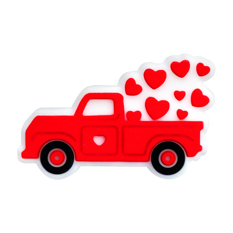 Wholesale 10pcs Valentine's Day Creative Food Grade Love Car Baby Pacifier Chain Cartoon Silicone Beads